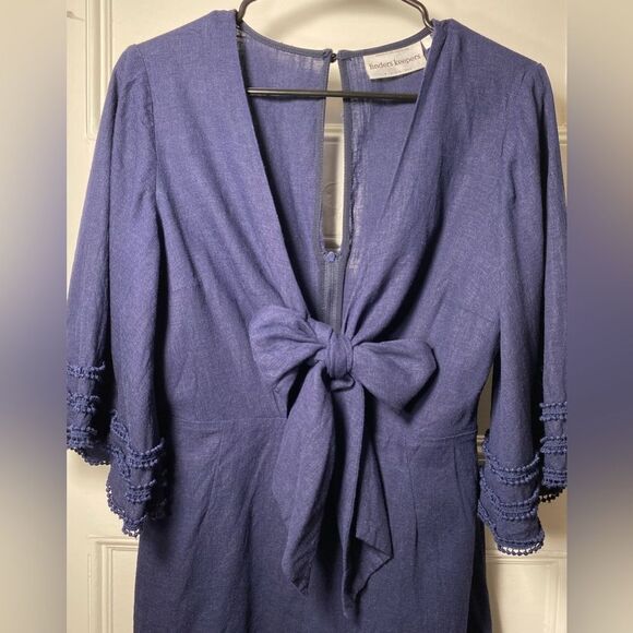 Finders Keepers | Limoncello Tie-Front Flared Sleeve Playsuit Romper Navy Sz 6 - Picture 5 of 13